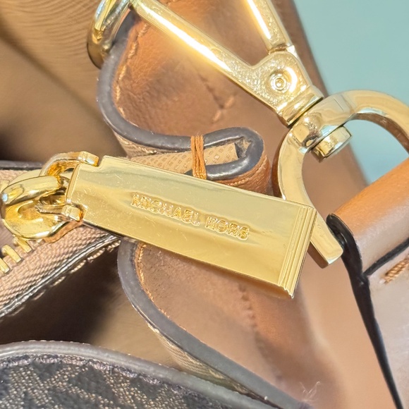 Michael Kors Woman's Logo Handbag, Chocolate Brown with Tan Leather - Picture 12 of 13